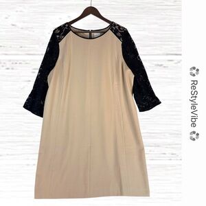 CHICO’S Women’s Size 3 US XL 16 Dress Sheath Lace 3/4 Sleeves Lined Knee Length